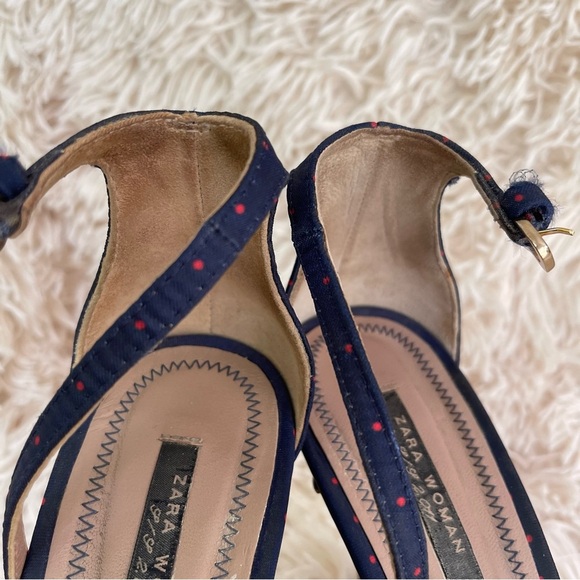 Zara stiletto heel open toe blue red polka dot ankle strap platform size 9 - Picture 8 of 11